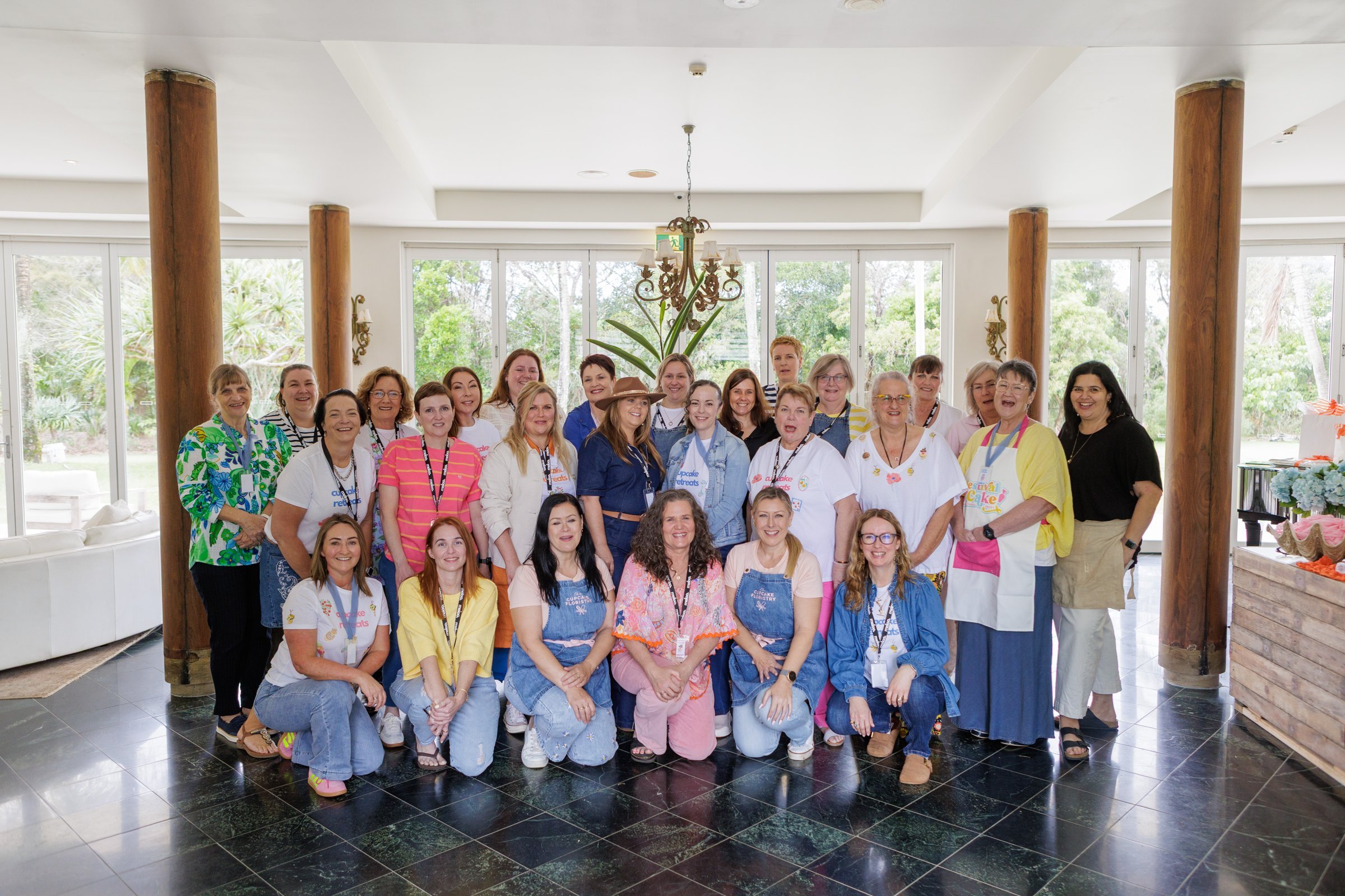 The whole 2026 Cupcake Retreat group together at Somerleys, Cabarita Beach