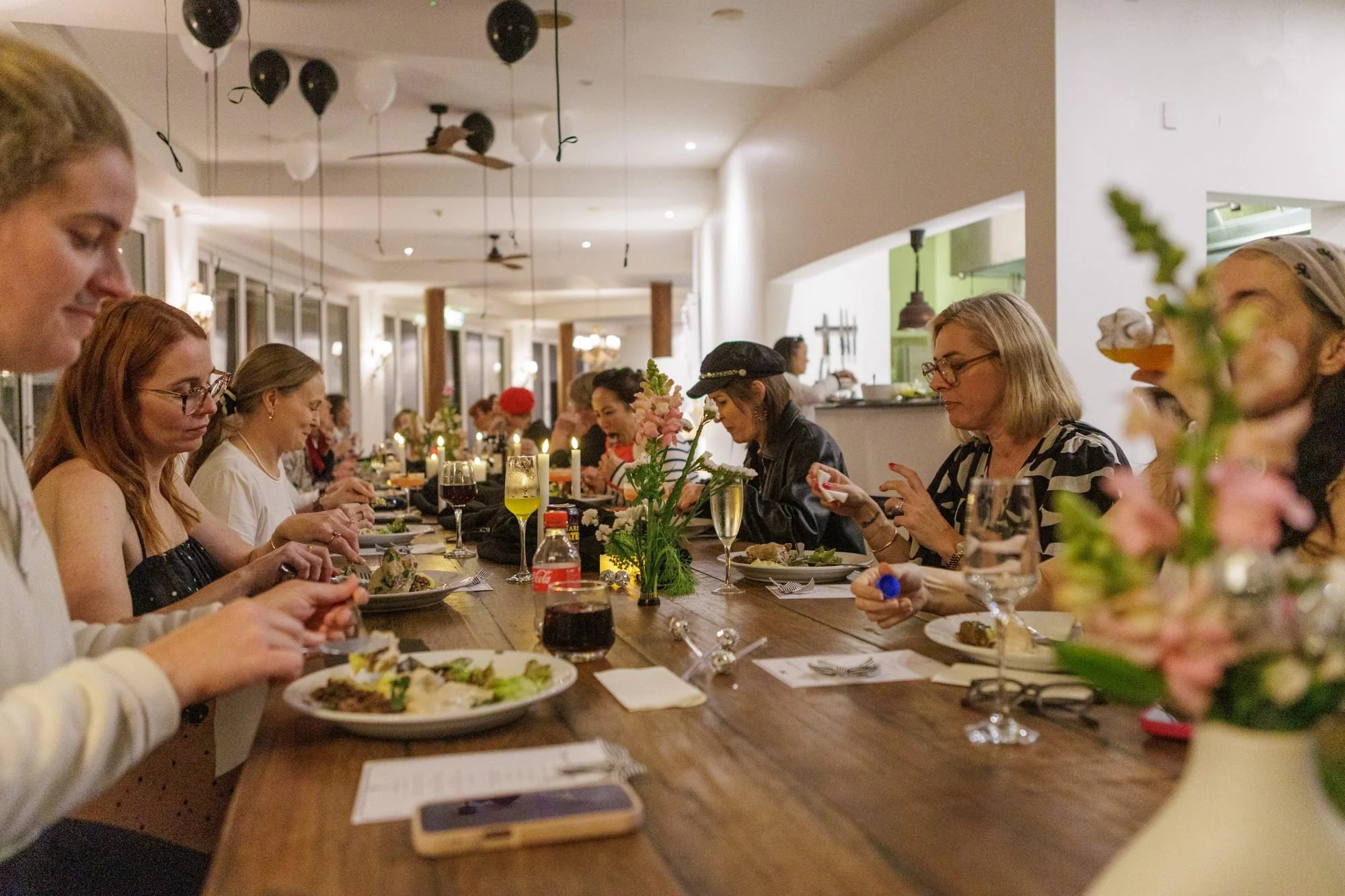Saturday night dinner at the long table at the cookie retreat