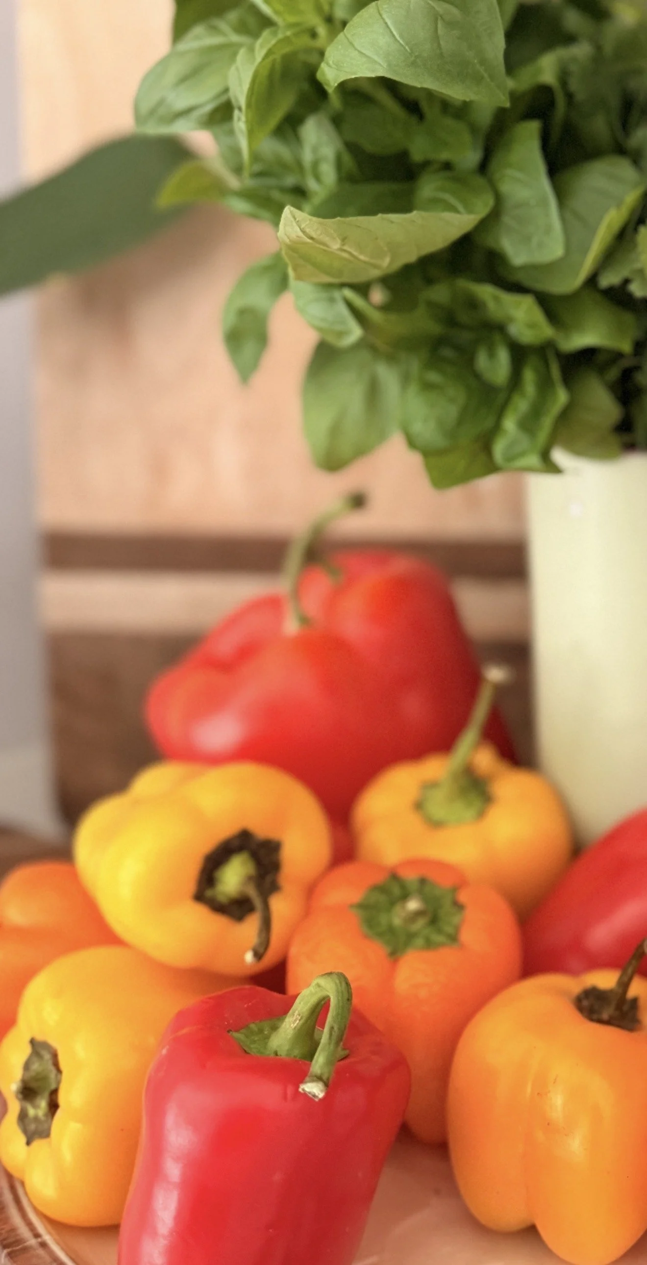 Fresh ingredients on bench, simple and shared cooking