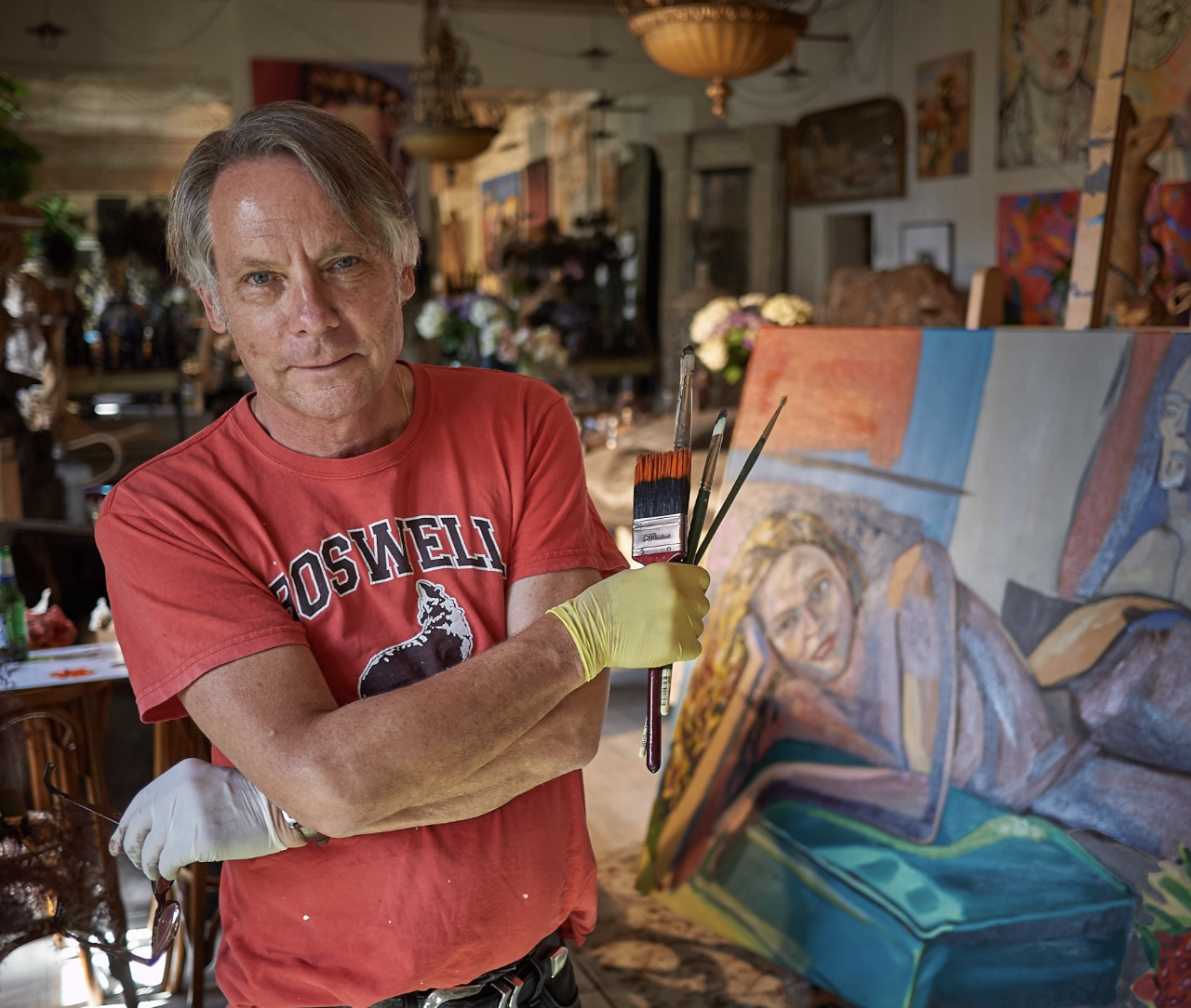 Stewart MacFarlane in his studio. Artist Linton and Kay Galleries Perth_Image Peter Lamont