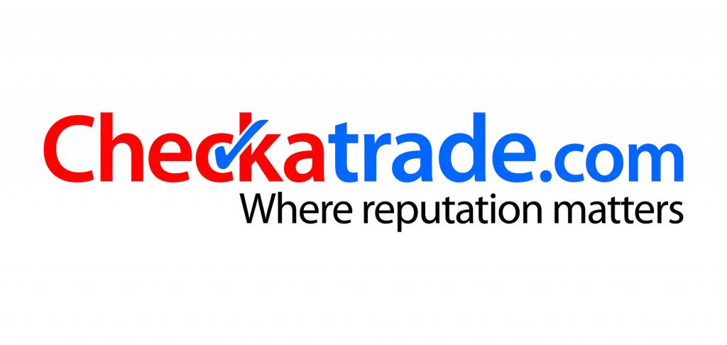 Checkatrade.com logo in red and blue text on a black background.