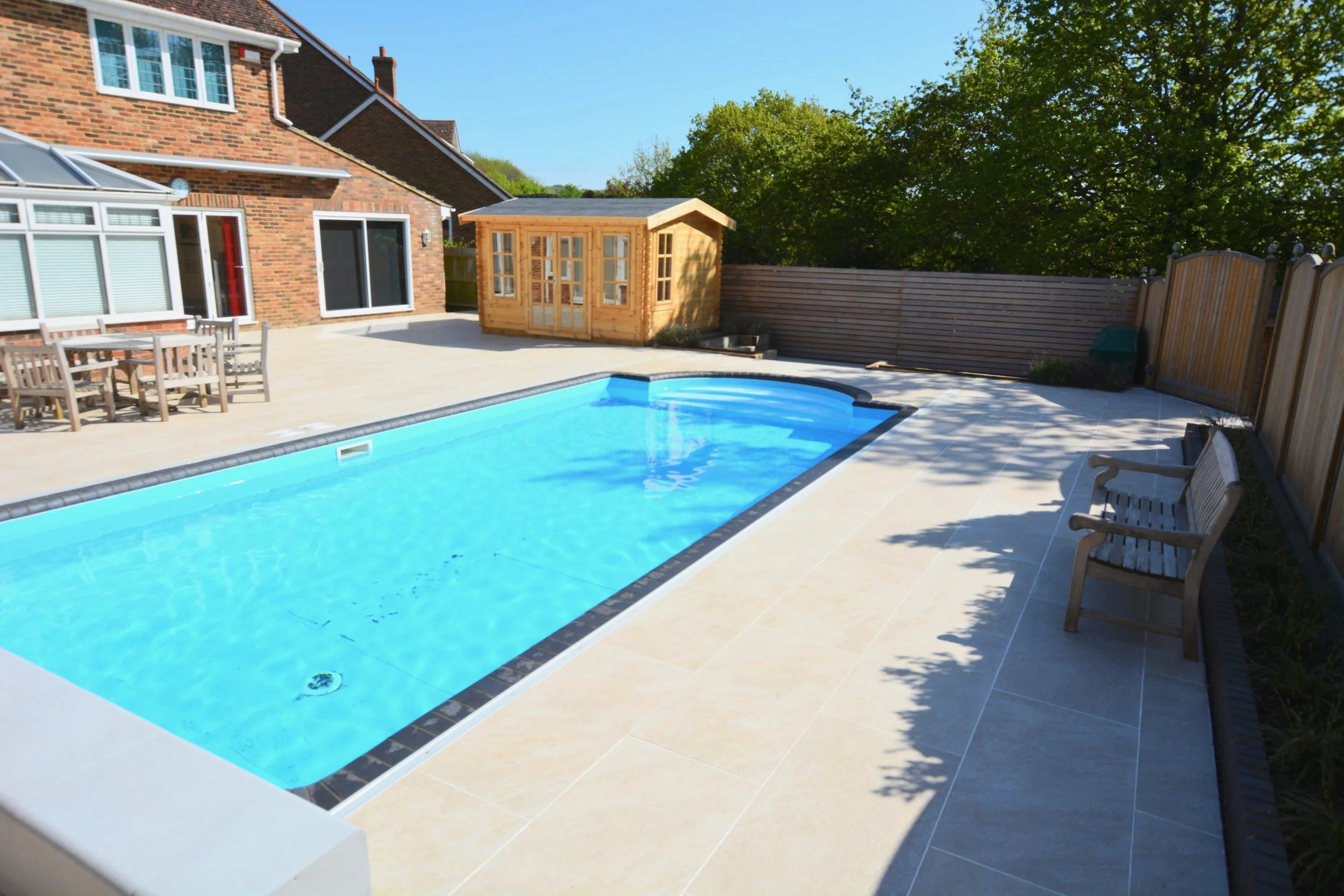 porcelain patio paving with swimming pool