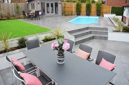 swimming pool patio porcelain paving