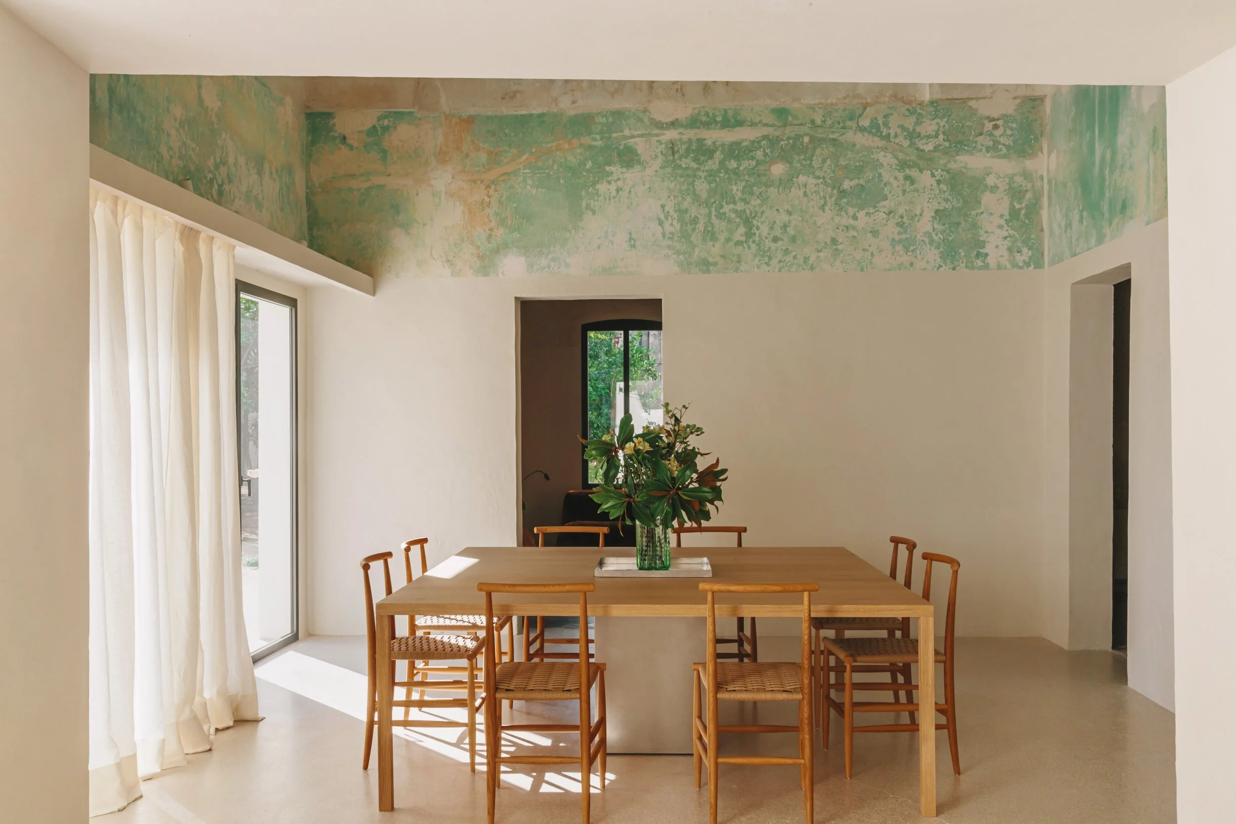 Dining area with a large table for 8