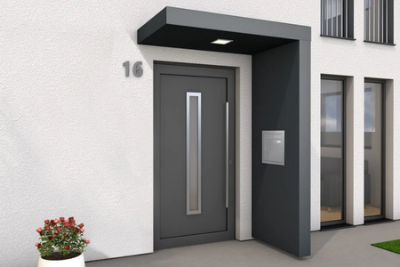 a large aluminium door canopy