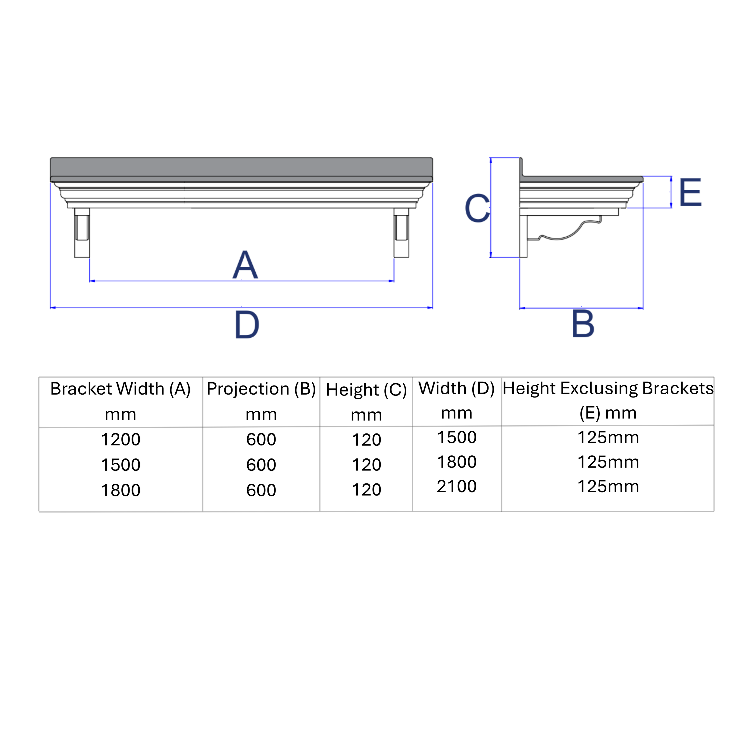dimension drawings of decorative flat canopies