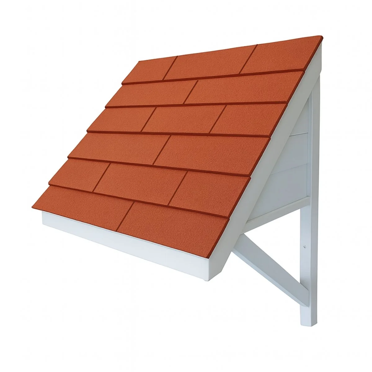 a white pitched door canopy with a terracotta roof