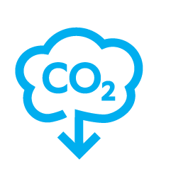 Carbon dioxide (CO2) emission symbol with cloud and downward arrow