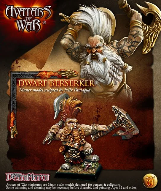 The original Avatars of War Dwarf Berserker, sculpted by Felix Paniagua in 2006.