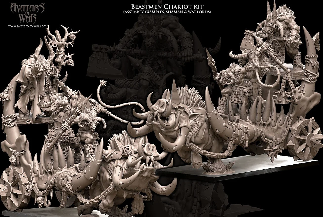 Beastmen Chariot Kit 3D printable STL model with shaman and warlord options