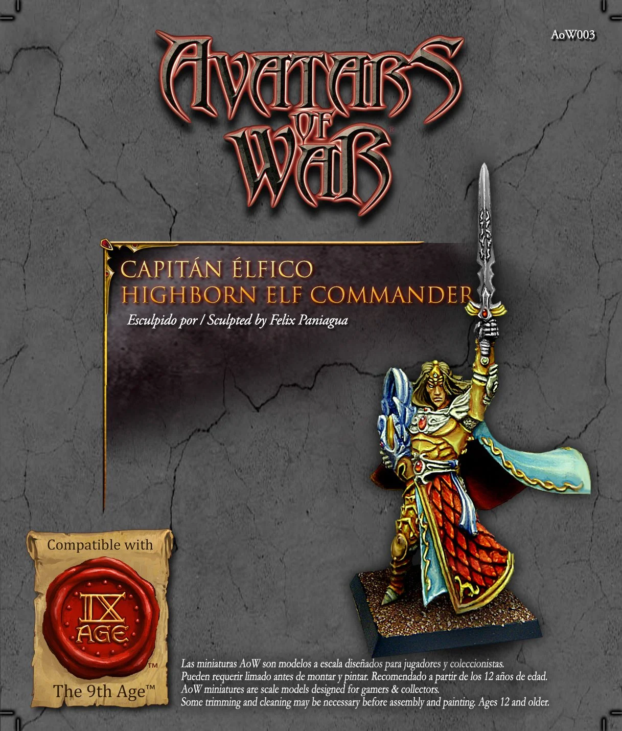 High elf hero 28mm metal fantasy miniature for tabletop wargames from the classic Avatars of War range.