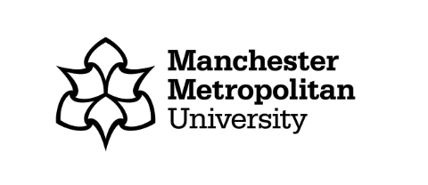 Manchester Metropolitan University logo with a stylized flower and bold text.