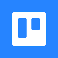 Trello logo with a blue background and white icon featuring two vertical rectangles and a smaller square.