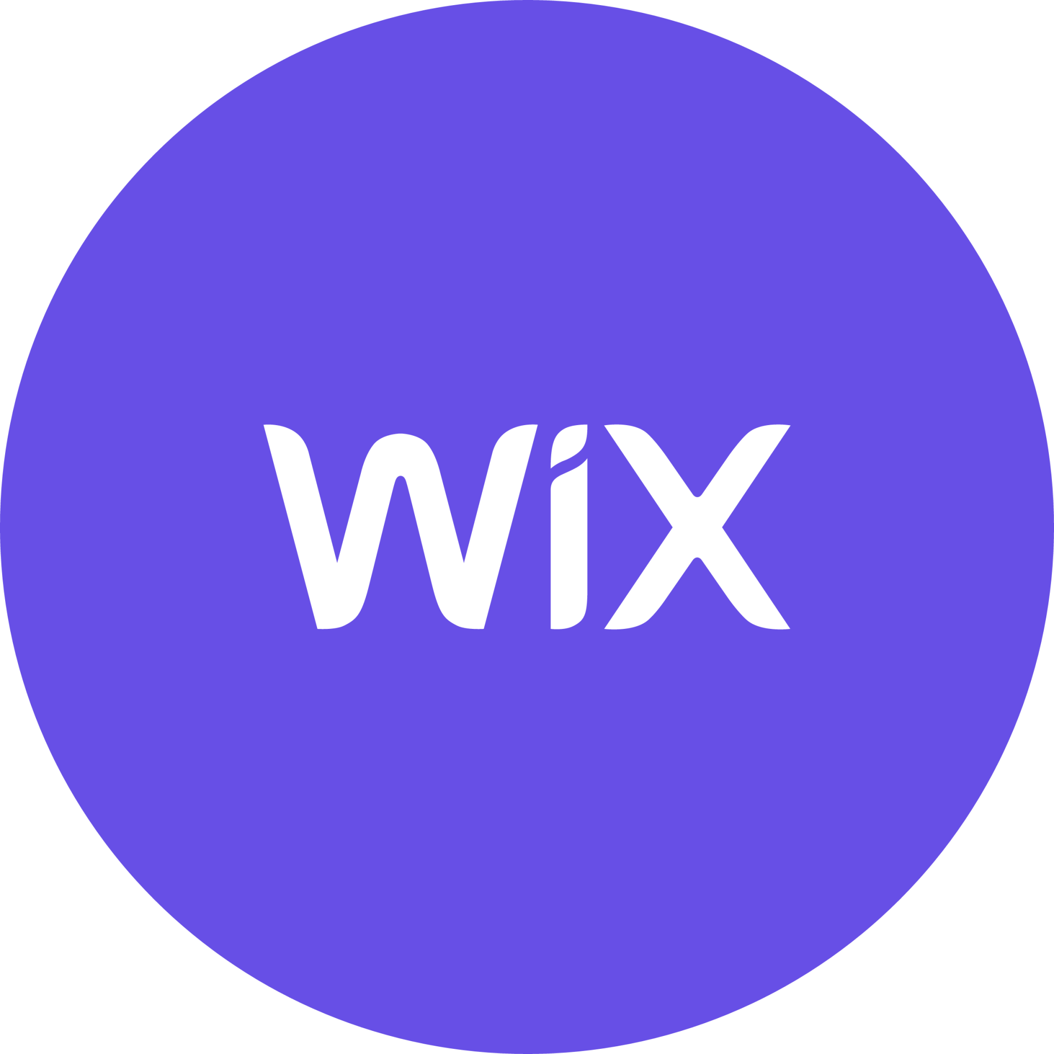 A round purple icon with the text 'WIX' in white letters in the center.