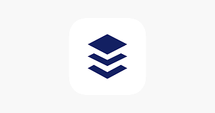 Icon with three dark blue layered shapes resembling a stack or tiers.