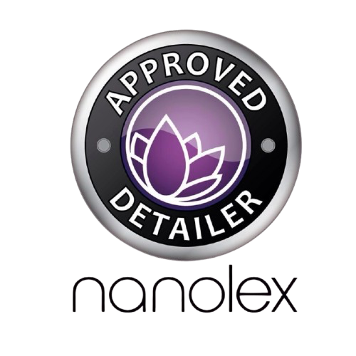 Nanoskin "Approved Detailer" badge with purple lotus logo