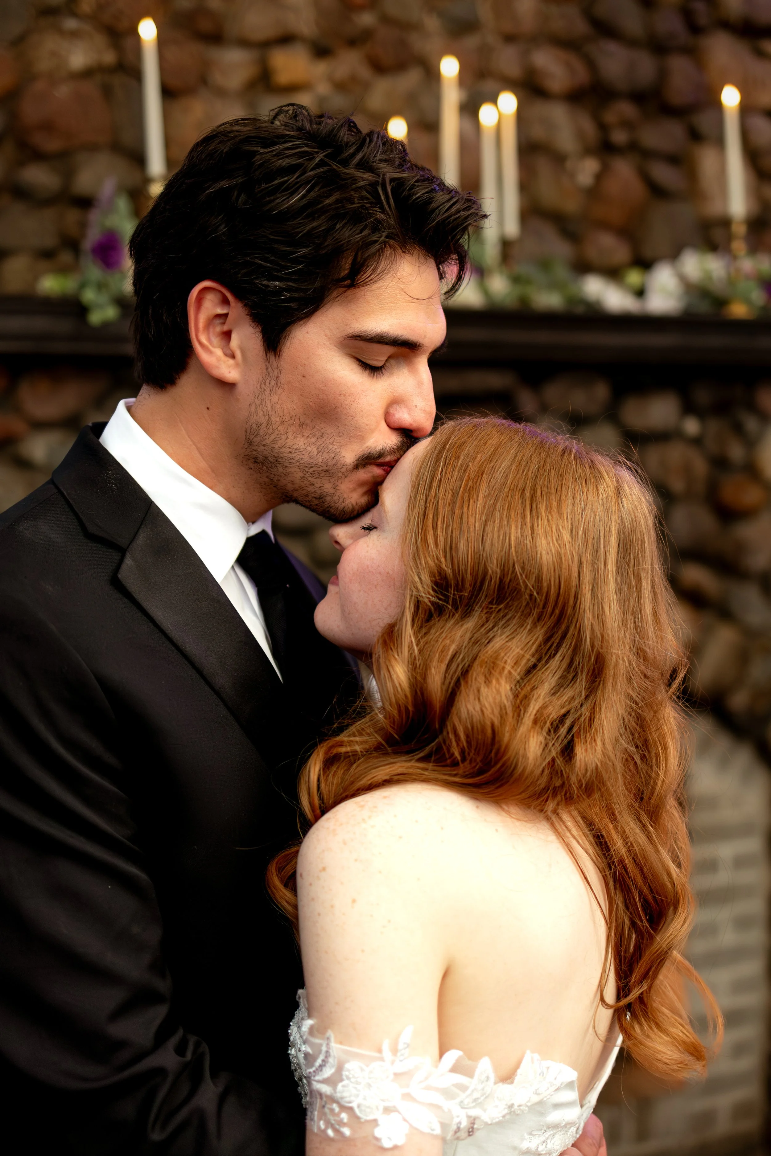 Bride and groom embracing moment during wedding photo session captured by wedding photographer in Noblesville, Indiana