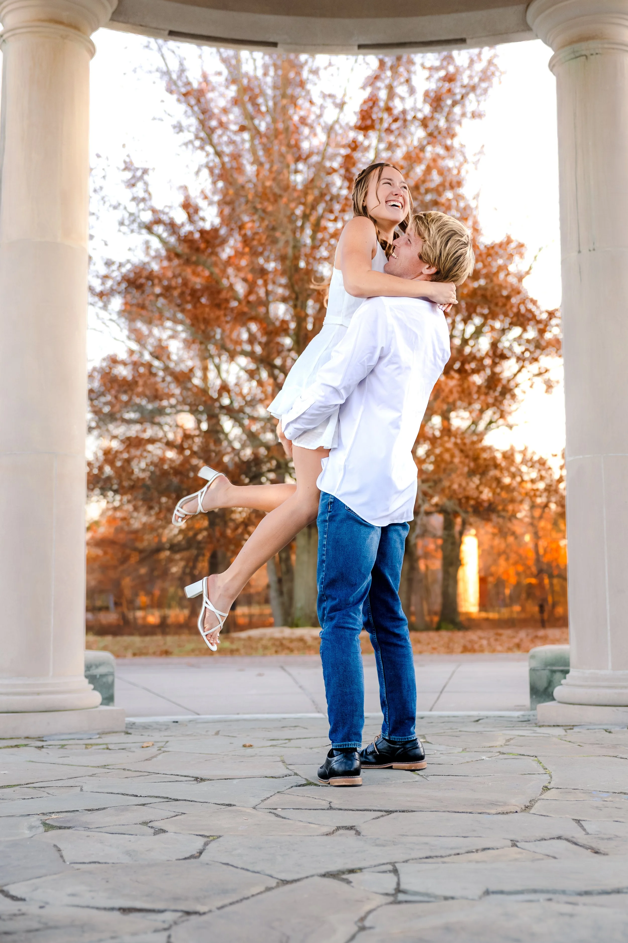 Engagement photography session in Carmel, Indiana during the fall season