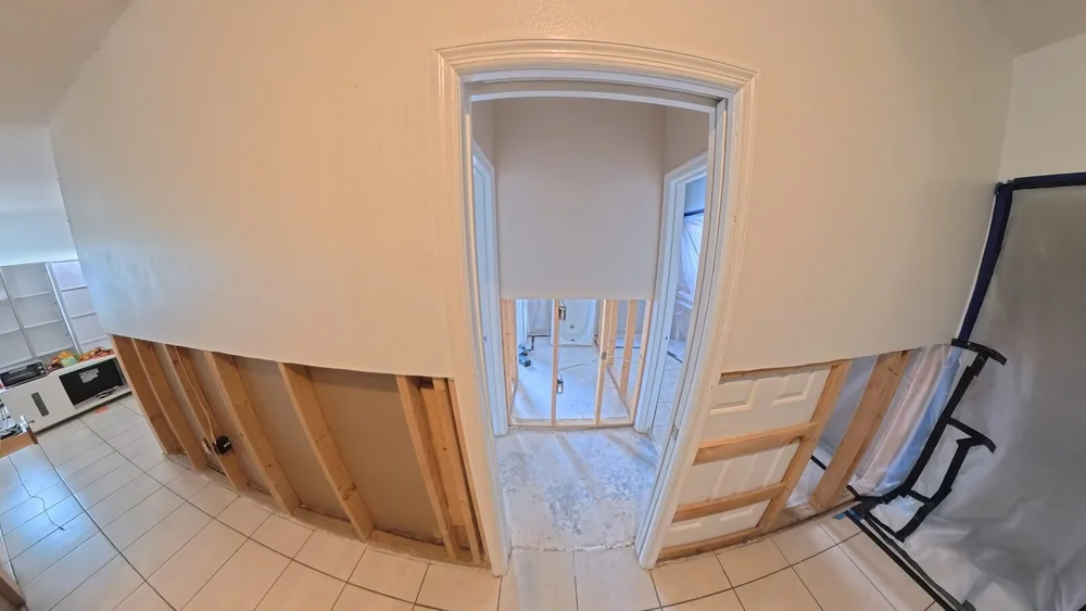 Walls opened with flood cuts to expose conditions