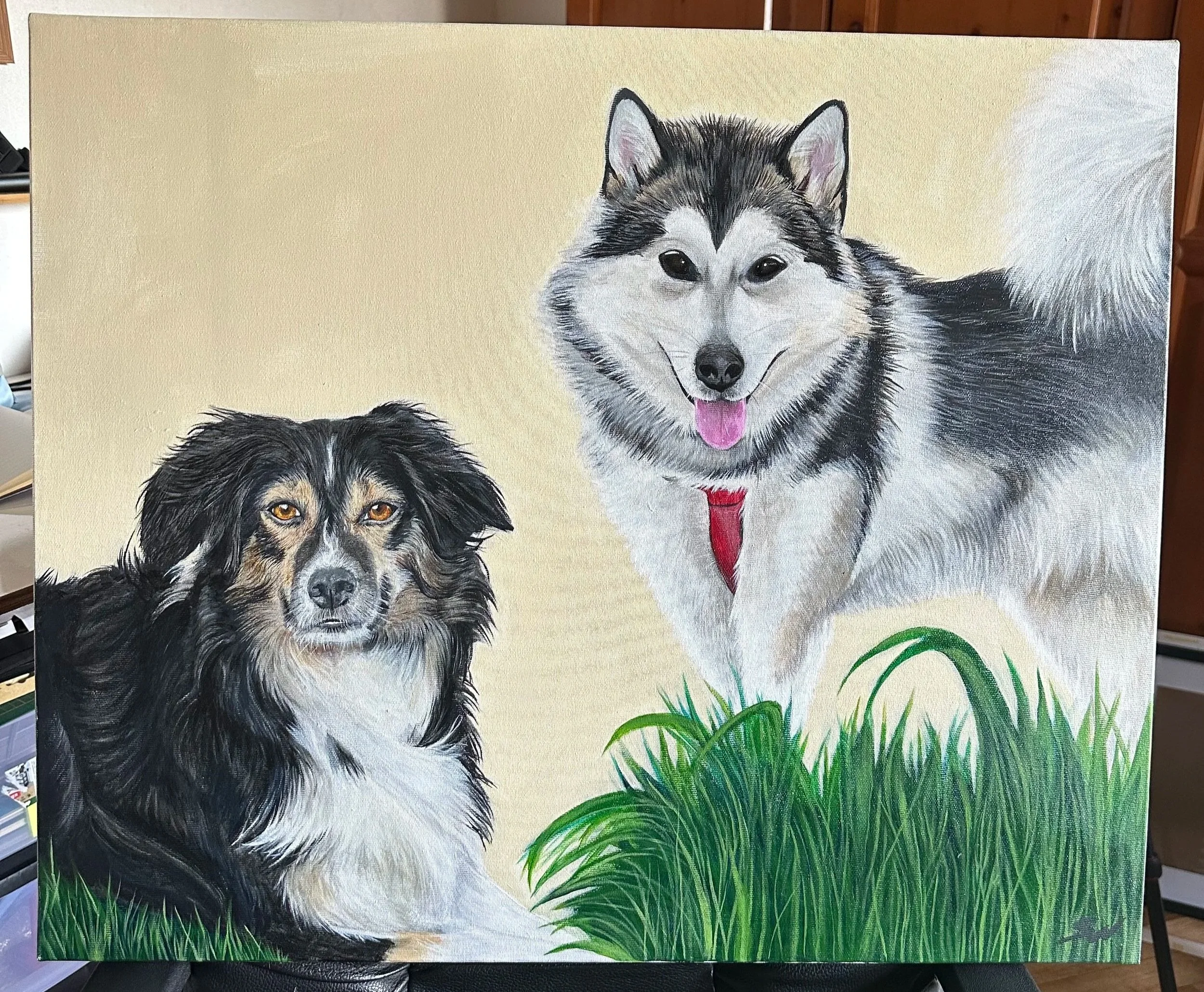 Plume & Laïka, Peinture acrylique