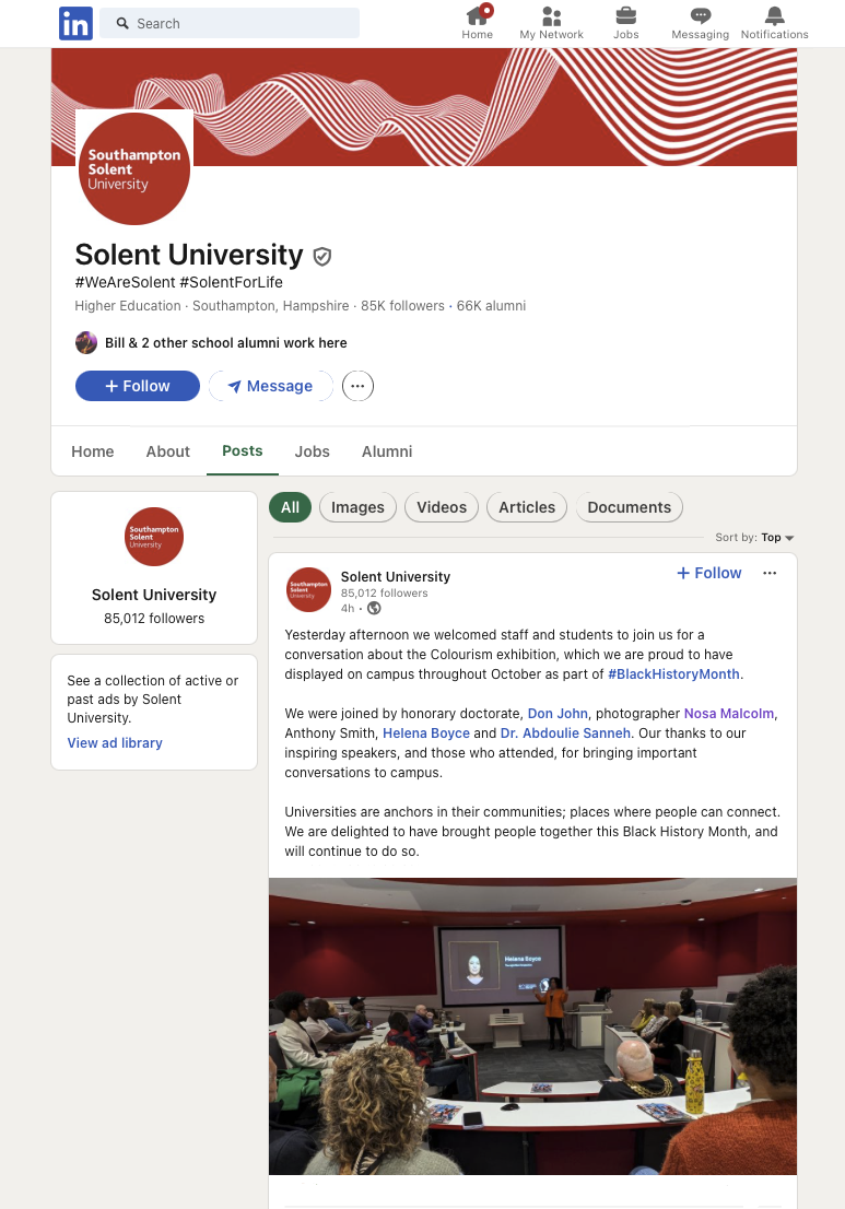 From Southampton Solent University Linkedin page...