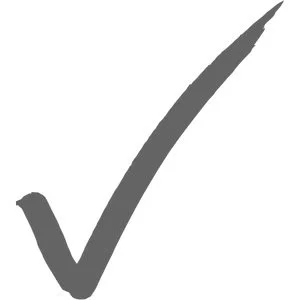A gray check mark on a white background.