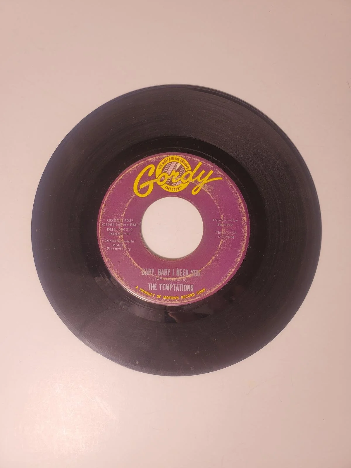 Vintage The Temptations 7" Vinyl Record Single 45 RPM Gordy Untested