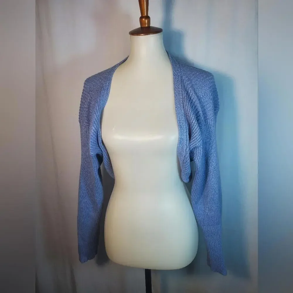 Pre-Owned Juniors Girls Blue Long Sleeve Crop Top Sweater Cardigan Size XL