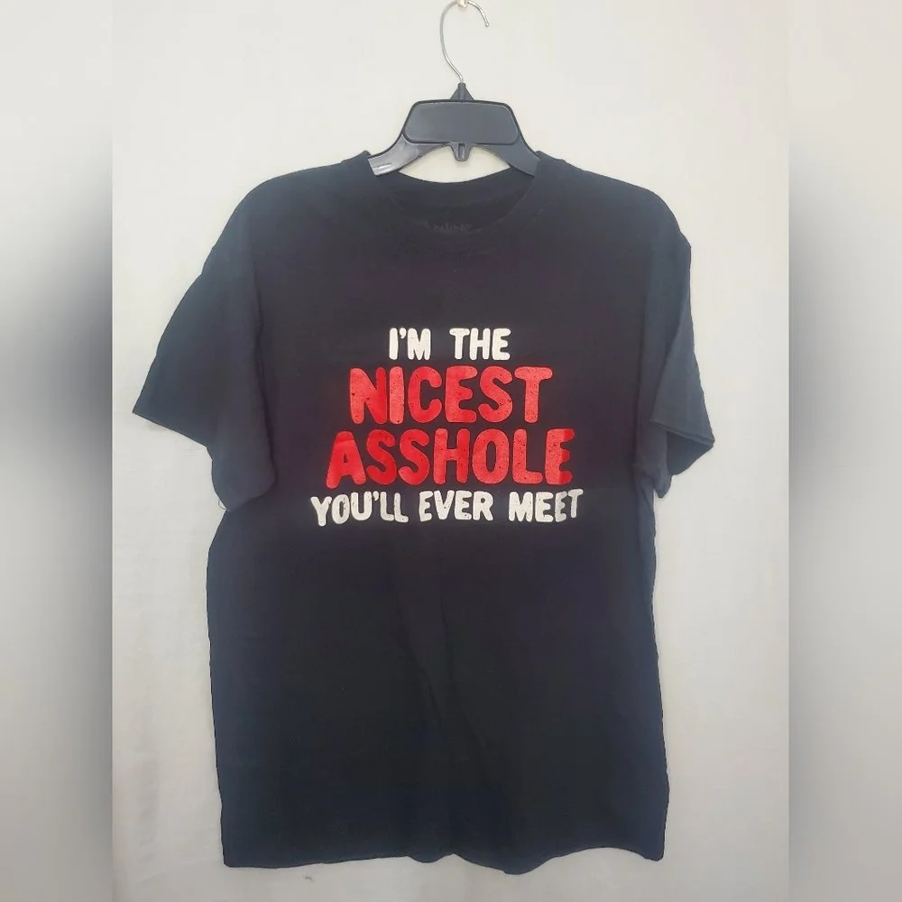 Pre-Owned Black Graphic Short Sleeve Tee-Shirt “I’m The Nicest A**hole You’ll Ever Meet” Size Large