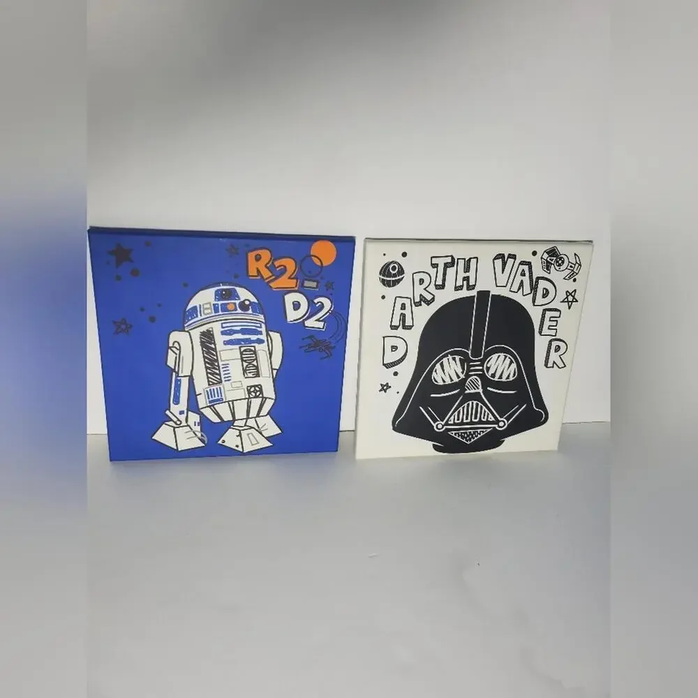 Pre-Owned Darth Vader and R2-D2 Canvas Pictures 9 ¾ Inches By 9 ¾ Inches