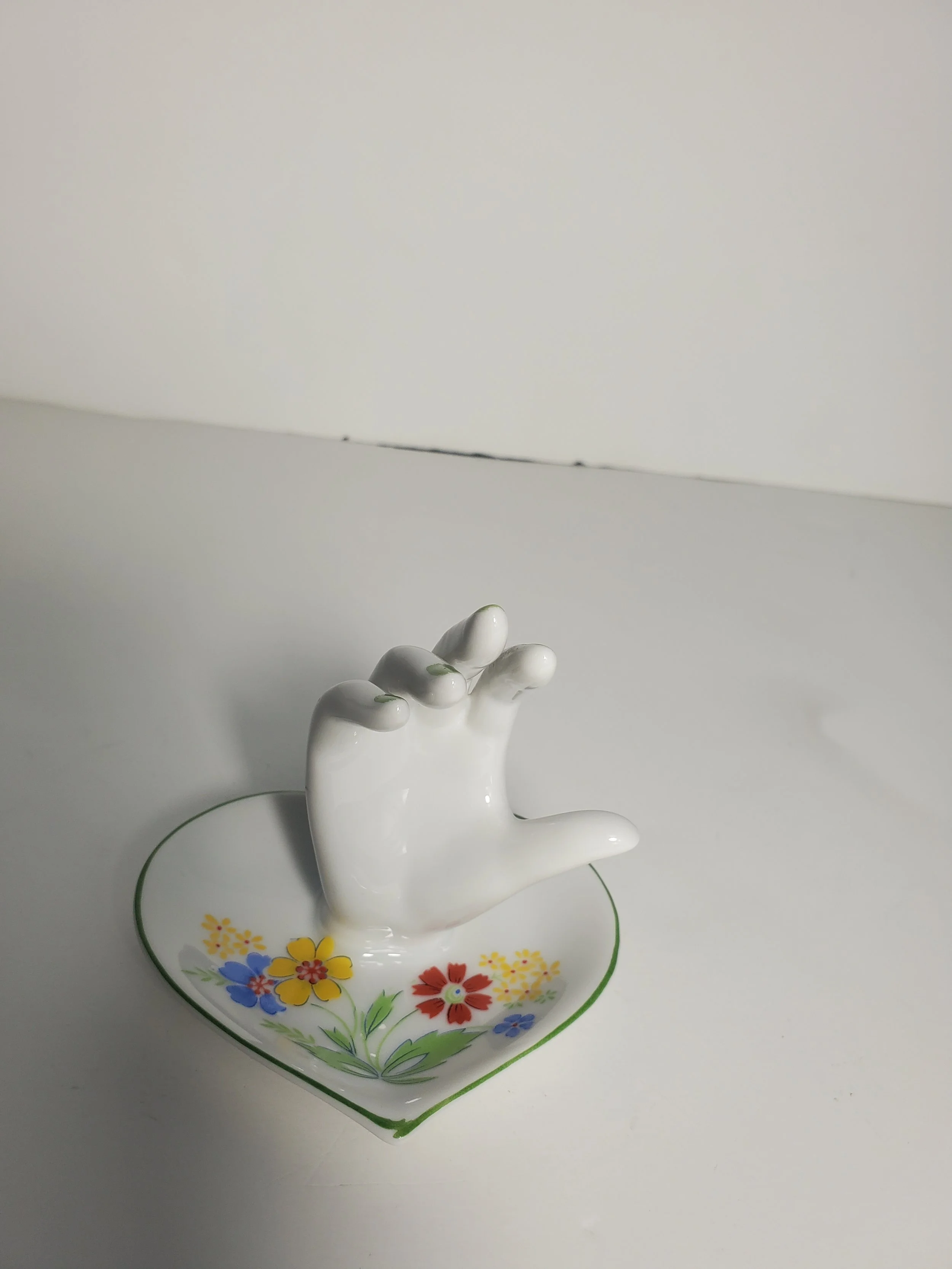 Vintage Porcelain Hand Figurine and Trinket Dish Midcentury Vanity Shelf Display