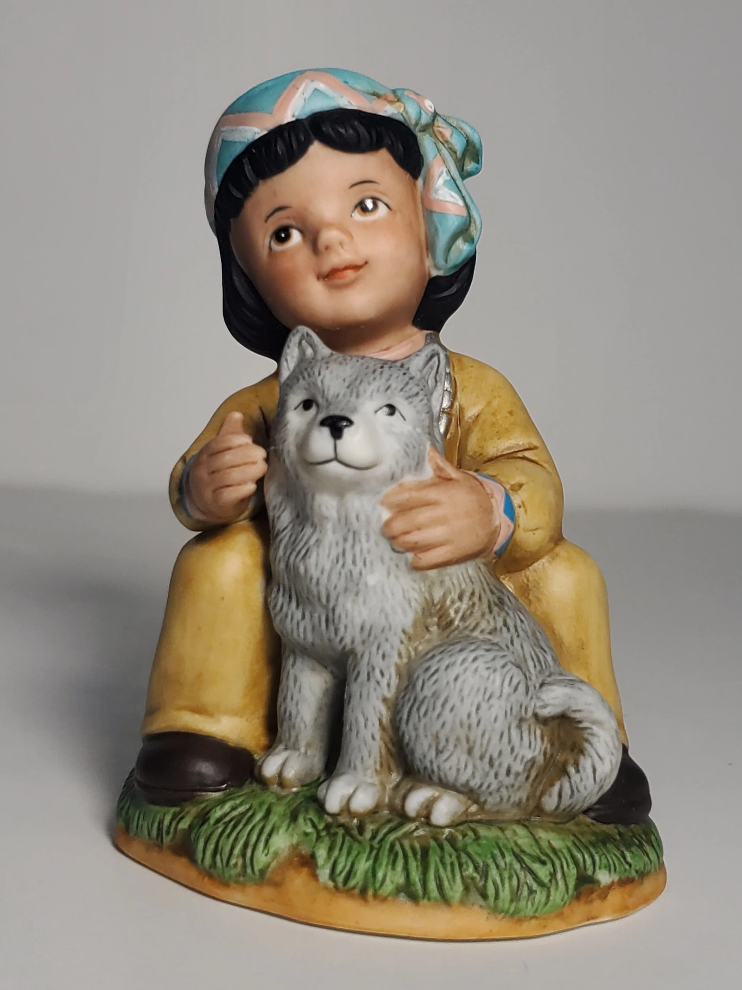 Vintage Homco Native American Child With Wolf Pup 4" Figurine