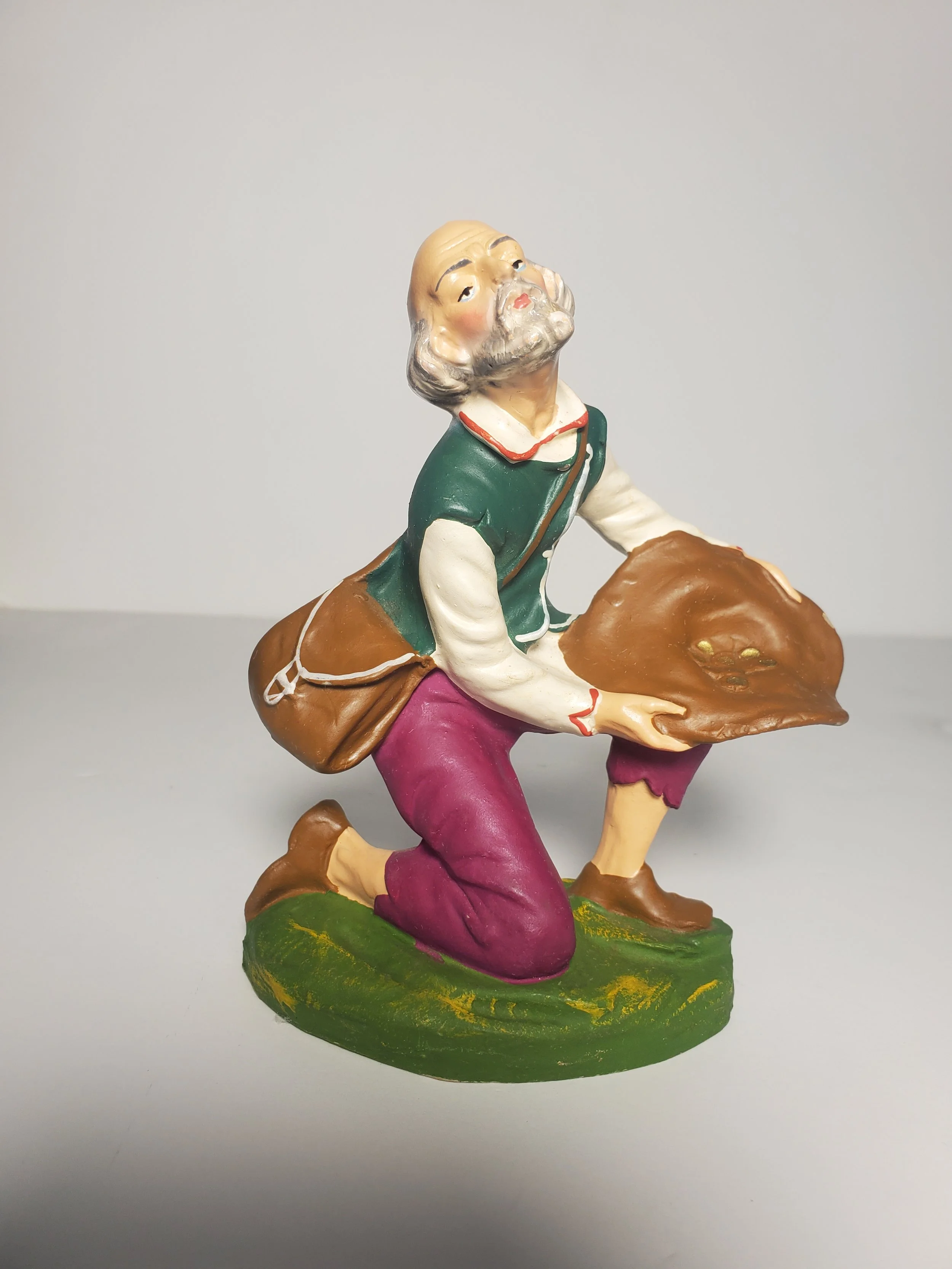 Vintage Antique Vintage Paper Mache 6” H Nativity Figure Kneeling Ezra Italy