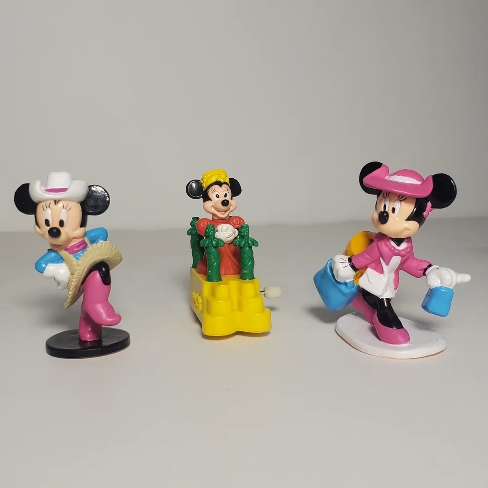 3 Pre-Owned Vintage Applause Minnie Mouse Shopping and Vintage Cowgirl Minnie Mouse PVC Figurines