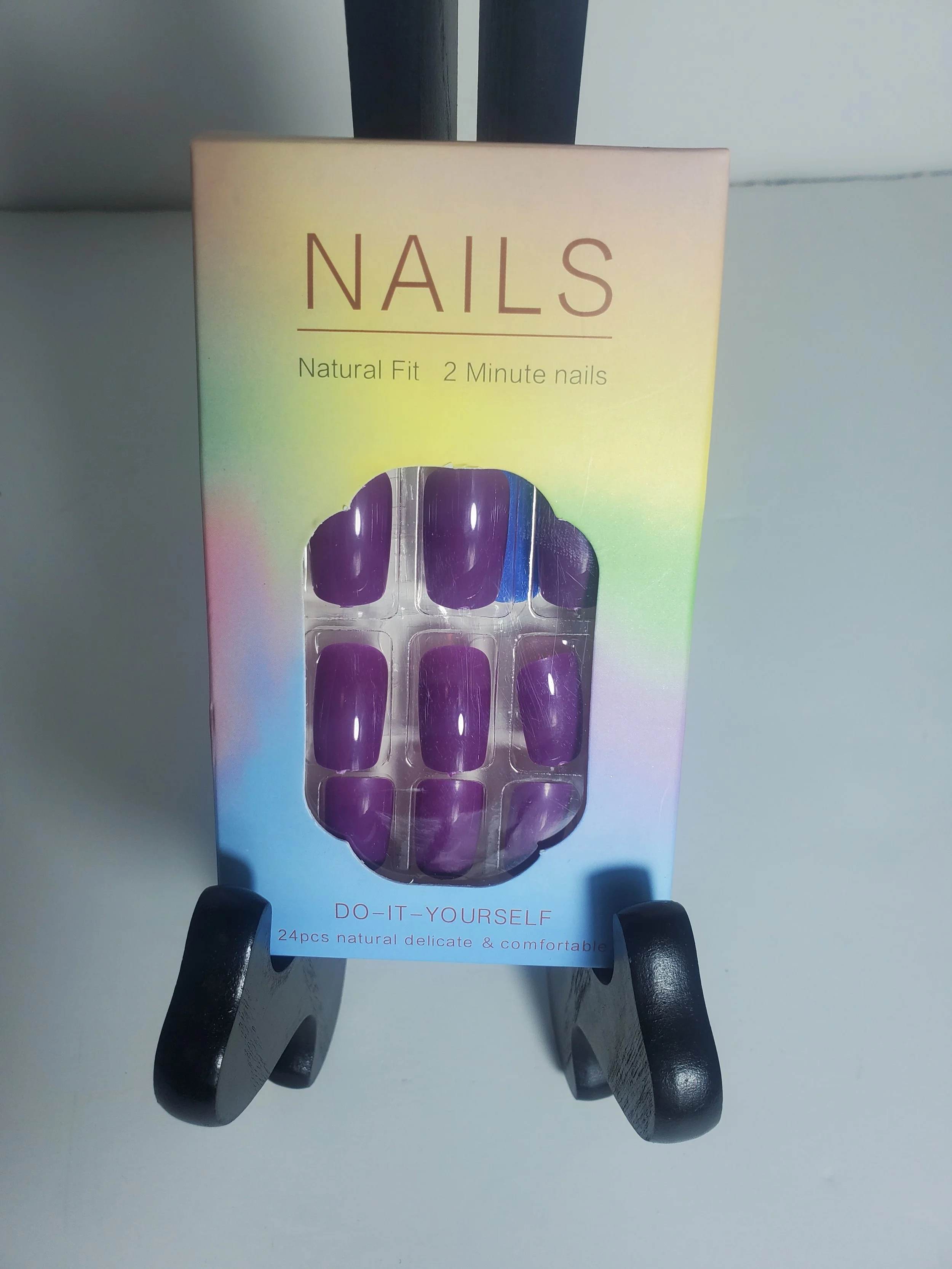 New 24 Piece Purple Squared Nails Do-It-Yourself Press Ons Medium