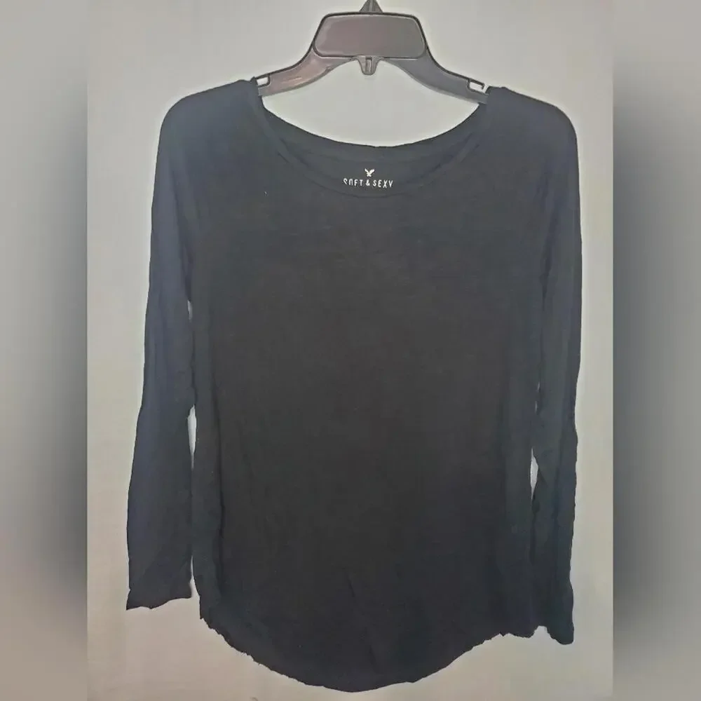 Pre-Owned Women's Black Long Sleeve Shirt Slub Size Small/P