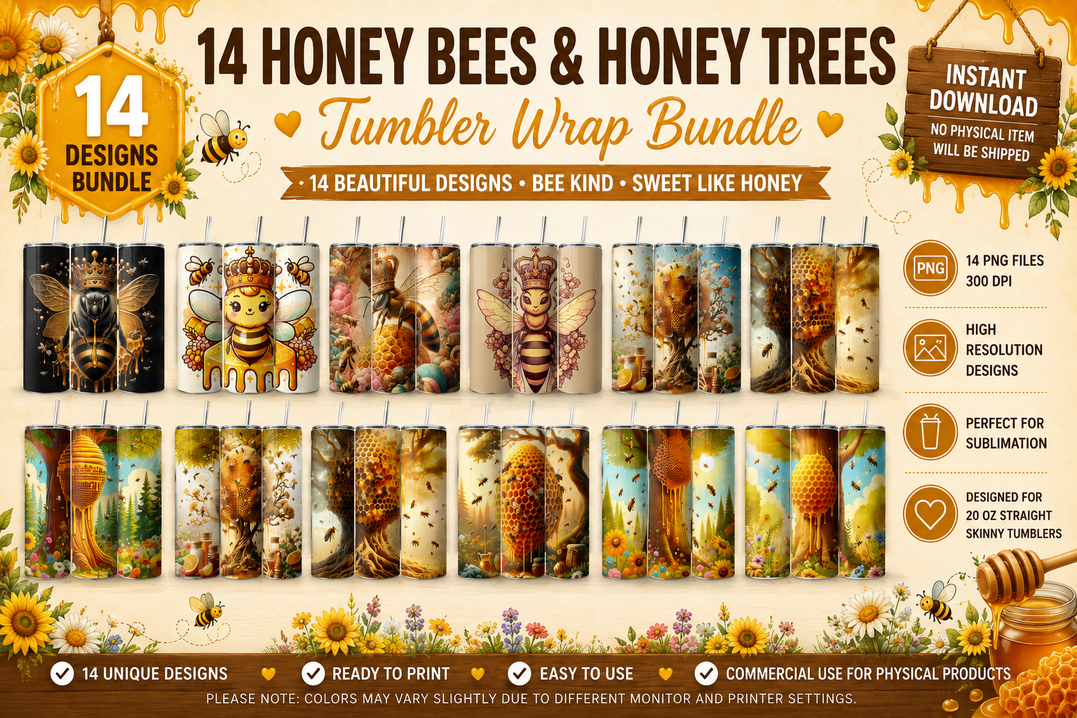 14 Bee and Honey Tree Forest Designs Enchanted Honey Grove Tumbler Wrap Bundle PNG 20oz Skinny Sublimation Collection.png