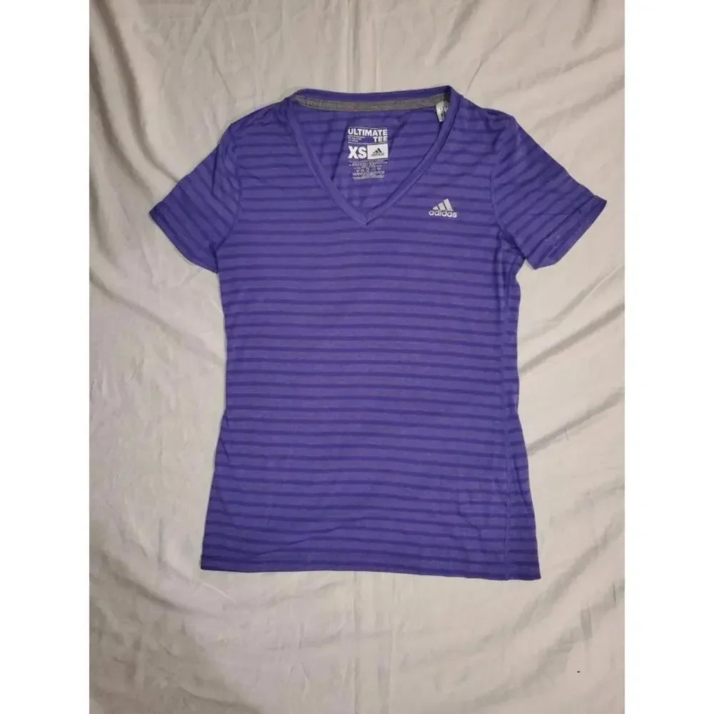 Pre-Owned Purple Stripped Ultimate Climalite Tee Size XS