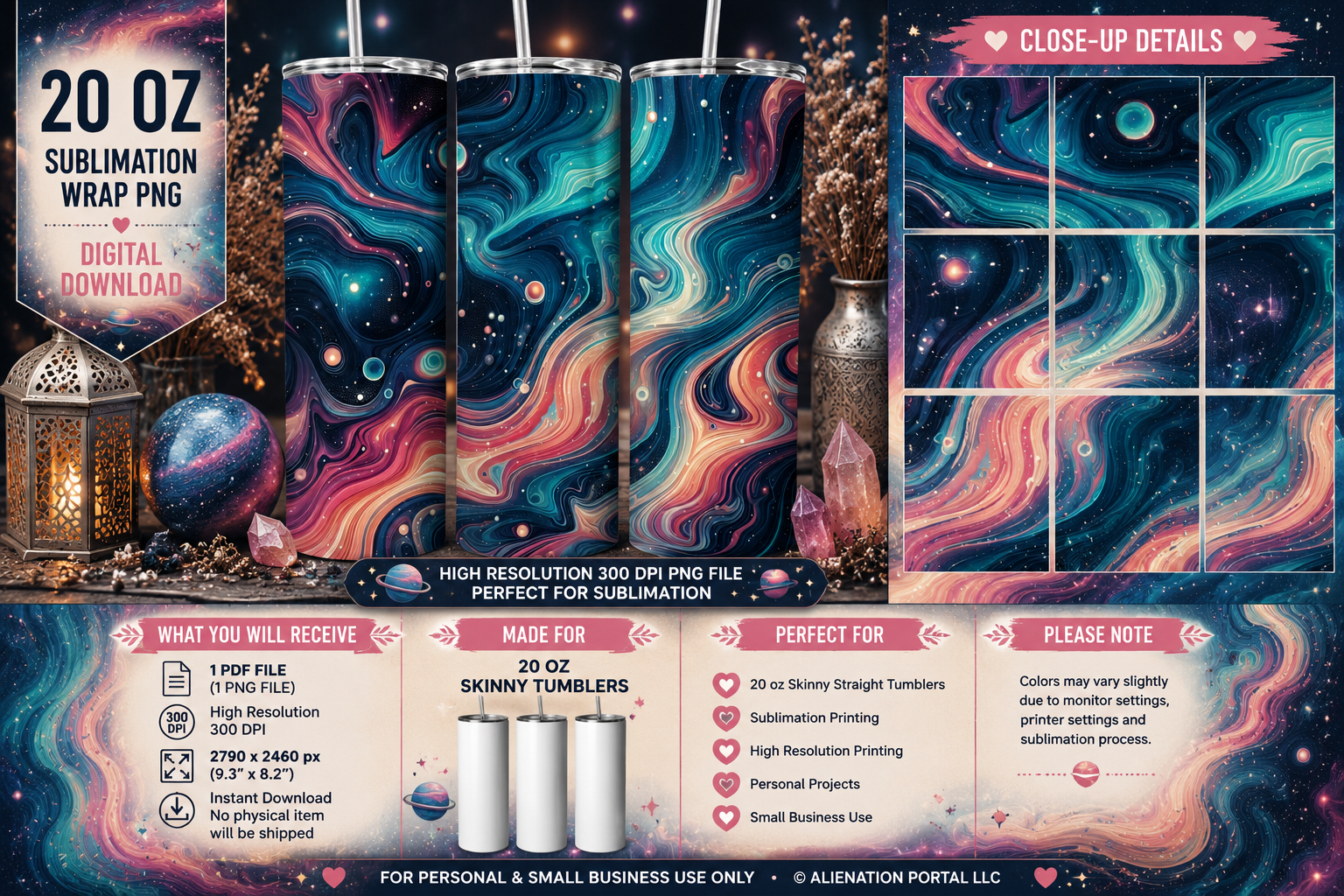 Interstellar Aurora Tumbler Wrap PNG  Celestial Nebula Sublimation Design  20 oz Skinny Straight Tumbler Wrap  Instant Download