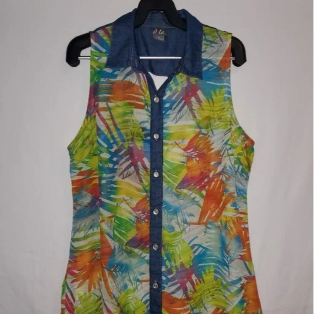 Pre-Owned dots Sleeveless Button Down Blouse Size XL