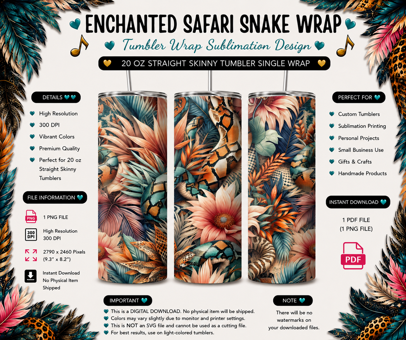 Wild Serpent Bloom PNG | 20 Oz Skinny Tumbler Sublimation