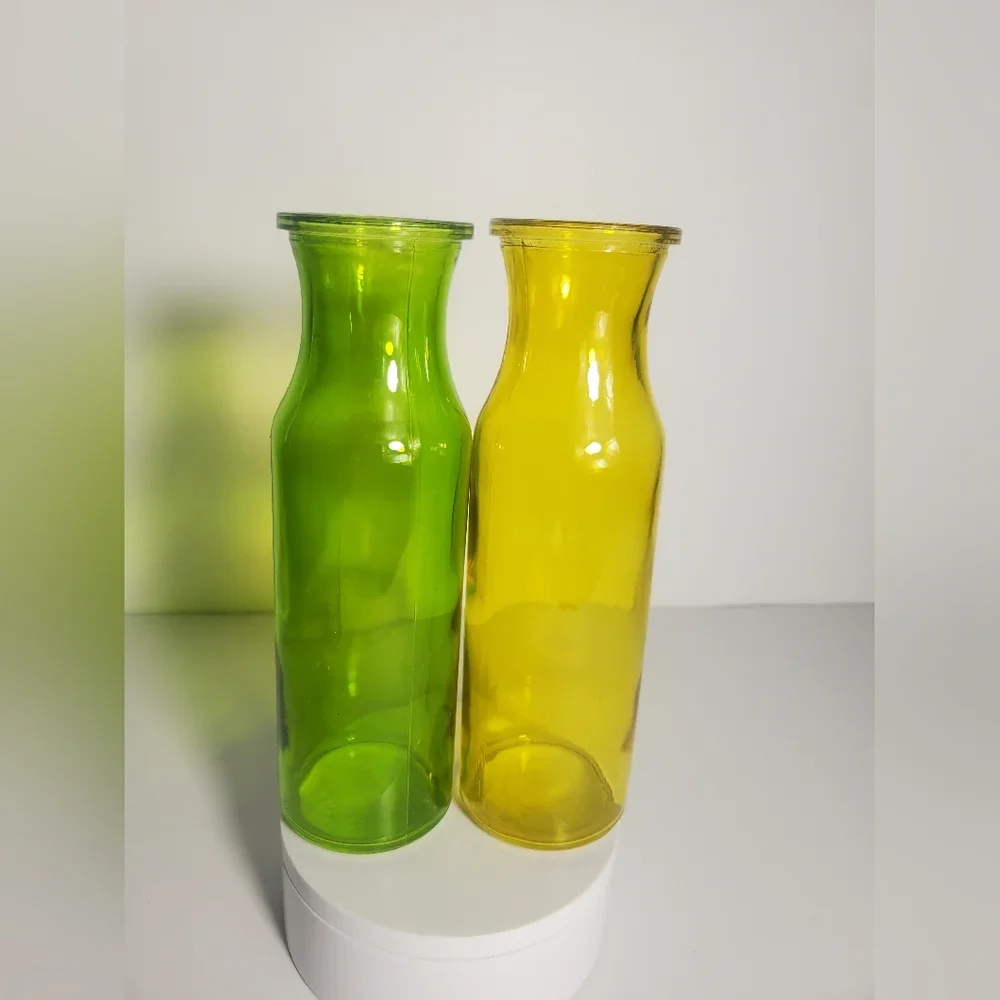 New Green and Yellow Transparent Small Glass Milk Jar Vases