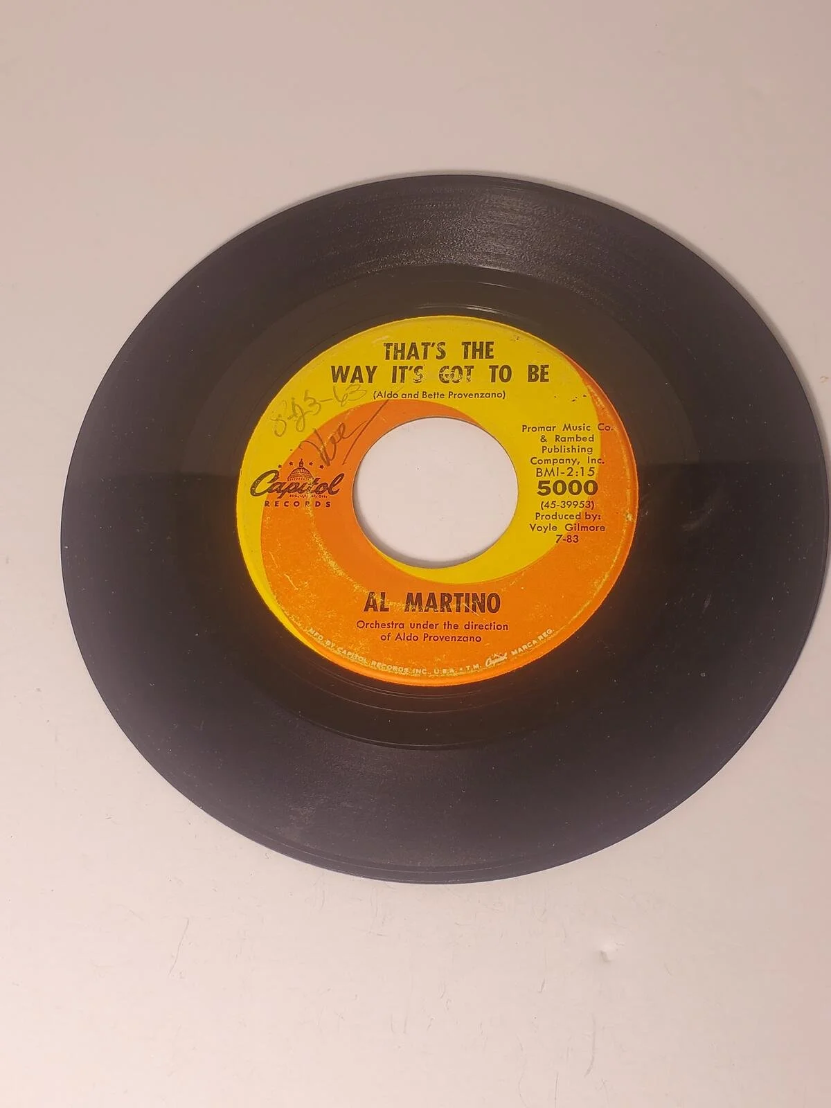 Vintage Al Martino  7" Vinyl Record Single 45 RPM Capitol Untested