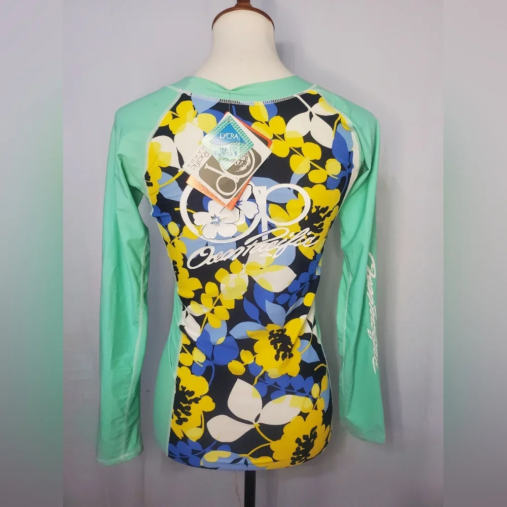 NWT Juniors Ocean Pacific Blue Multicolor Floral Swimsuit Top Size XL