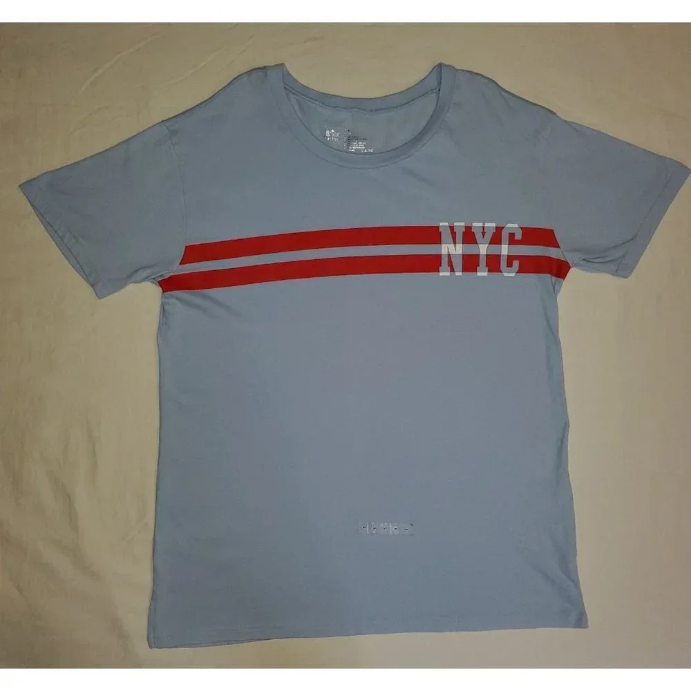 NWOT Flirtitude Active Blue With Red Stripes NYC T-Shirt Size Large