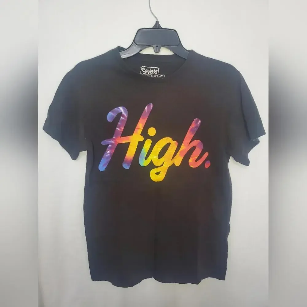 Pre-Owned Black And Colorful Lettering Graphic Short Sleeve Tee-Shirt Size Small/P