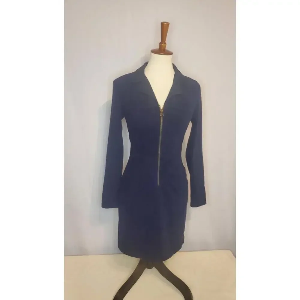 New Without Tags Jonathan Martin Navy Blue Long Sleeve Zipper Front Dress Size 3