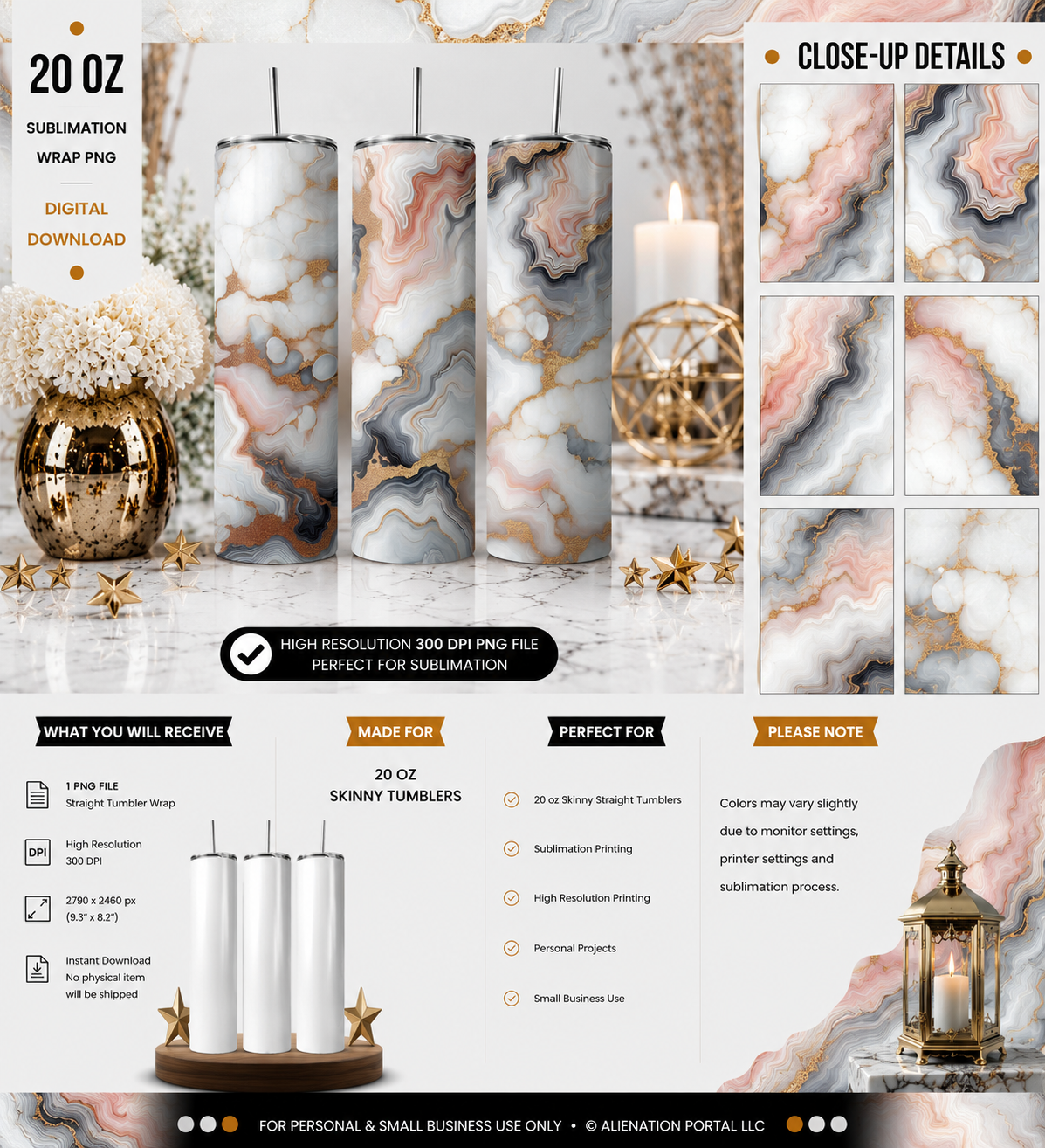 Velvet Cloud Geode Tumbler Wrap PNG  Blush Ivory Gold Marble Agate Stone 20 oz Skinny Sublimation