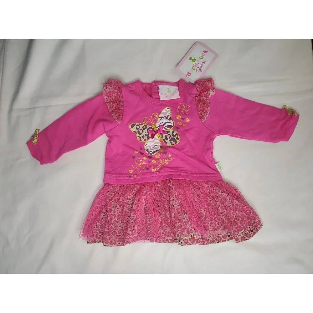 New Pink Butterfly Print and Cheetah Print Girls 3-6 Months Shirt