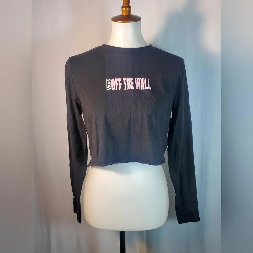 Pre-Owned Juniors Girls Black Long Sleeve Crop Top Size Small